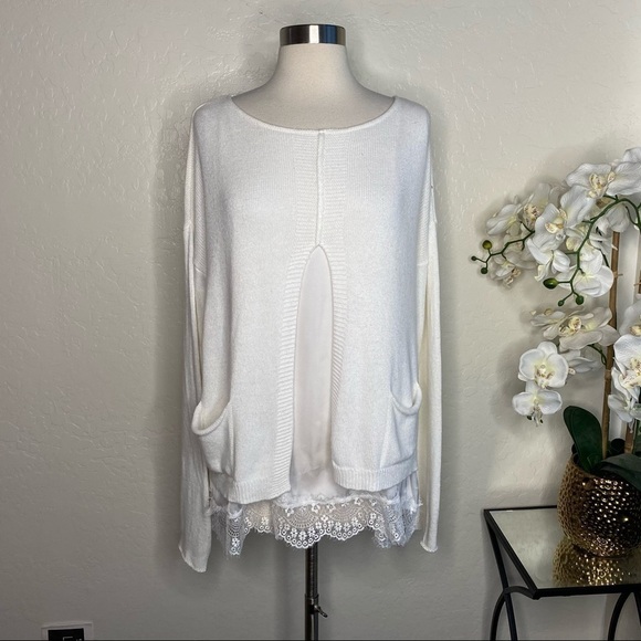 Lauren Vidal Women’s Layered Chiffon Lace Sweater - Picture 1 of 6